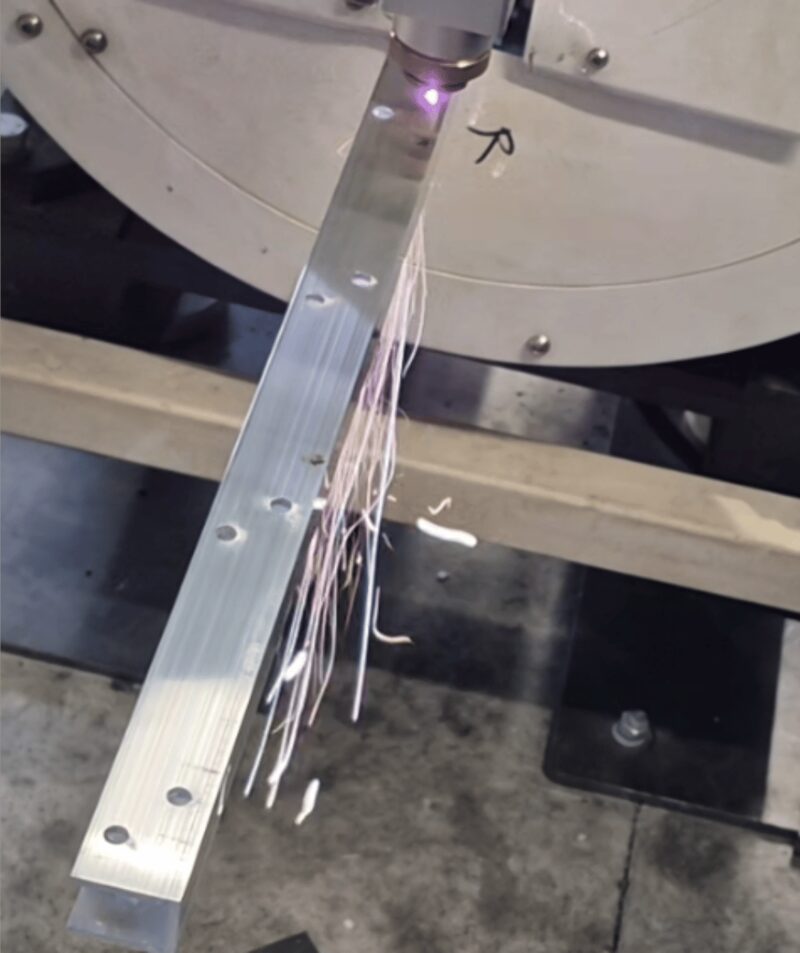 Round holes laser cut in a hollow section